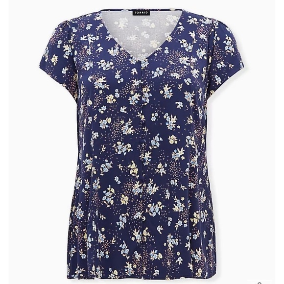 Torrid Navy Floral Stretch Challis Corset Back Blouse Size 00, Medium, 10 - Picture 16 of 16